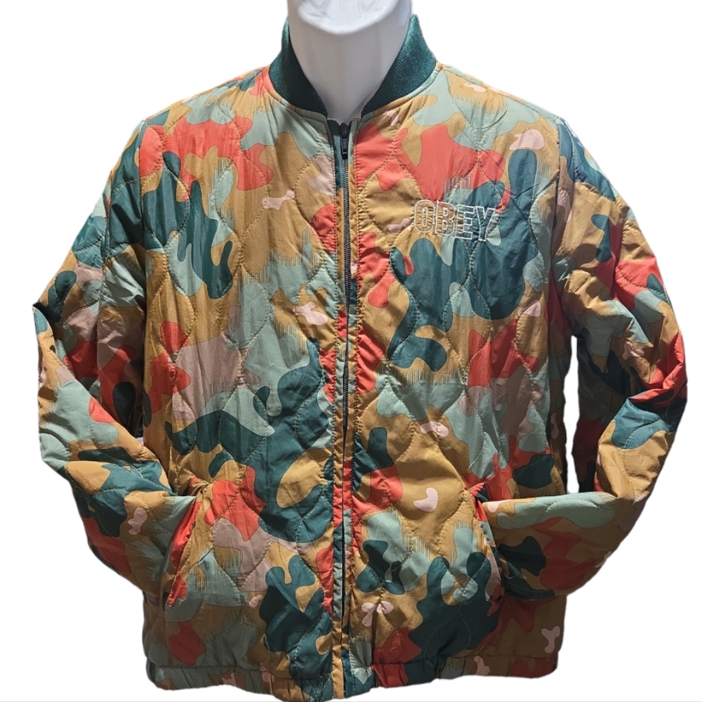 Obey Bunker multi-color drip camo Full Zip  Jacket Women’s Size Medium